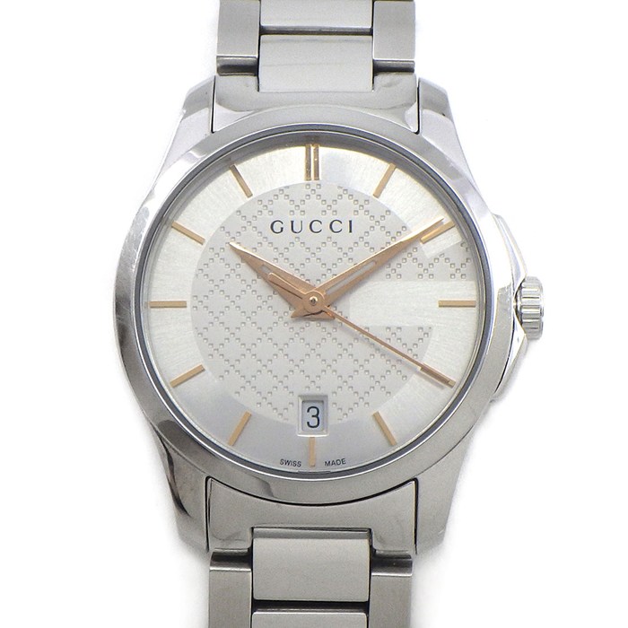 グッチ GUCCI 腕時計 Gタイムレス 126.5/YA126523 デイト ディアマンテ シルバー文字盤 SS クオーツアナログ 【箱・保付き】 【中古】