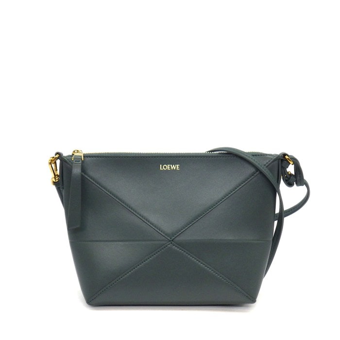 ロエベ LOEWE ショルダーバッグ パズル フォルド ポーチ C510PT1X01 4535 ベチバー シャイニーナパカーフ ゴールド金具 【中古】
