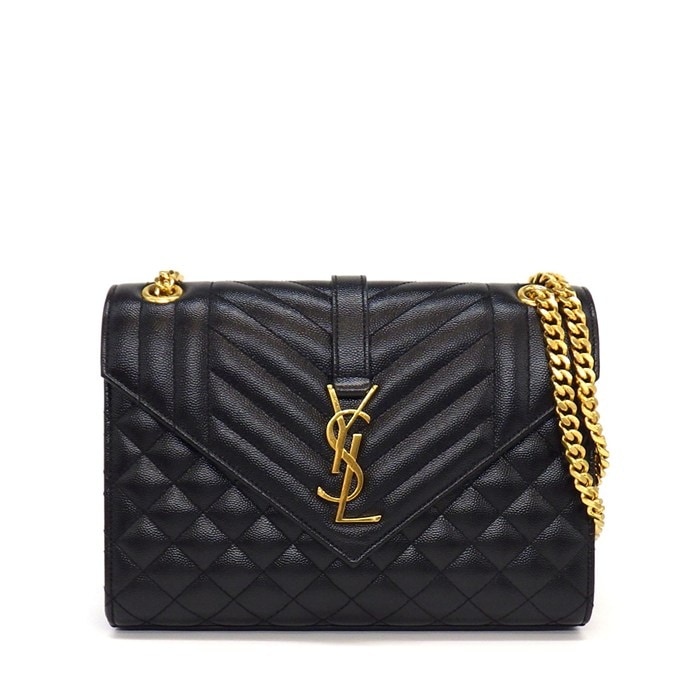 サンローラン SAINT LAURENT ショルダーバッグ エンヴェロップ ミディアム 487206 ブラック グレインドプードルレザー 【中古】