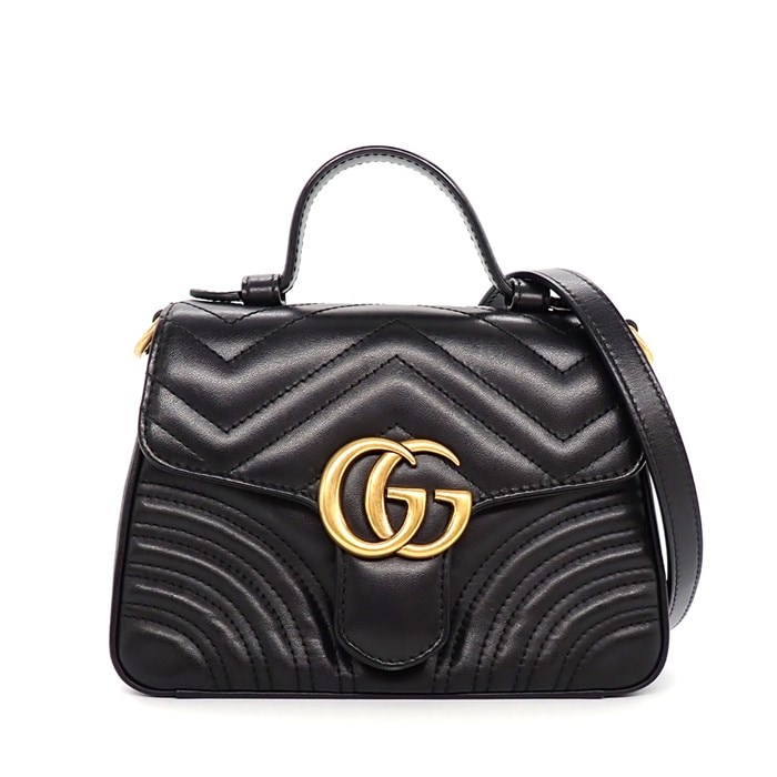 グッチ GUCCI ショルダーバッグ GG マーモント ミニ トップハンドル 547260 DTDIT 1000 シェブロン キルティングレザー ゴールド 【中古】