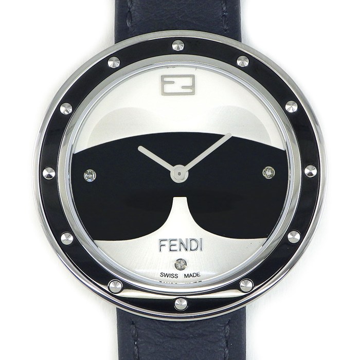フェンディ FENDI 腕時計 マイウェイ F363031611D1 ブラック/シルバー文字盤 革ベルト SS クオーツアナログ 【中古】