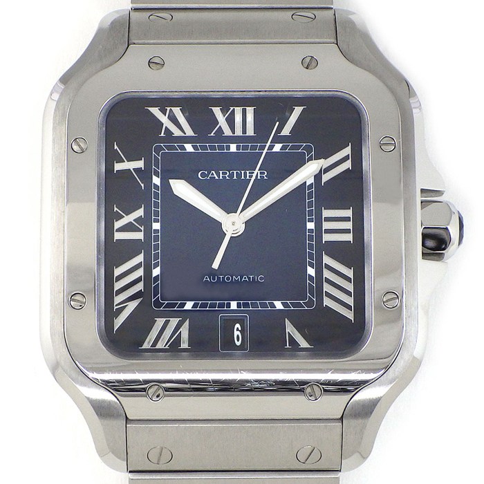 カルティエ Cartier 腕時計 サントス LM WSSA0071 スクエア ブルー文字盤 ローマンインデックス デイト SS 自動巻き 【箱・保付き】 【中古】