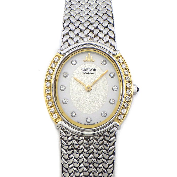 クレドール CREDOR 腕時計 5A70-3000 SEIKO ダイヤベゼル 11ポイント ダイヤインデックス シルバー文字盤 K18YG SS クオーツアナログ 【中古】