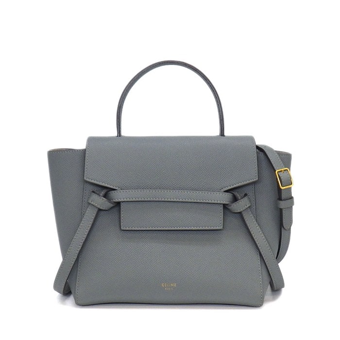 セリーヌ CELINE ハンドバッグ/ショルダーバッグ ベルトバッグ ナノ 189003ZVA ブルーグレー カーフスキン ゴールド金具 【中古】
