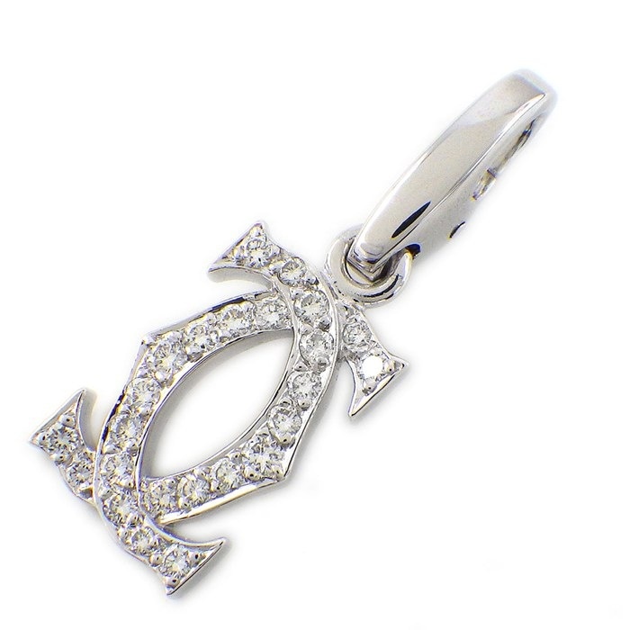 カルティエ Cartier チャーム ペンダントトップ アントルラセ 2C C2 ロゴ パヴェ ダイヤモンド K18WG 【中古】