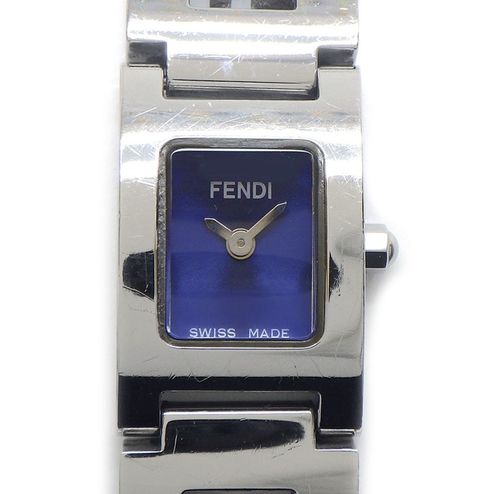 フェンディ FENDI 腕時計 ステラ 3150L レクタンギュラー ブルー文字盤 ロゴ ブレスレット SS クオーツアナログ 【箱・保付き】 【中古】