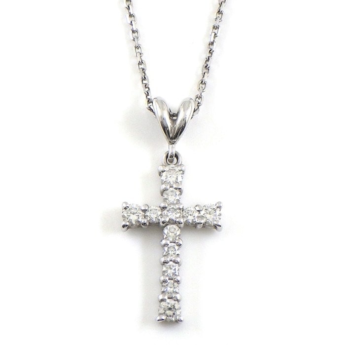 ミキモト MIKIMOTO ネックレス クロス 12ポイント ダイヤモンド 0.40ct K18WG 【中古】