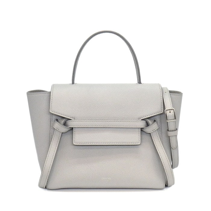 セリーヌ CELINE ハンドバッグ/ショルダーバッグ ベルトバッグ ナノ 189003ZVA ライトグレー カーフスキン シルバー金具 【中古】