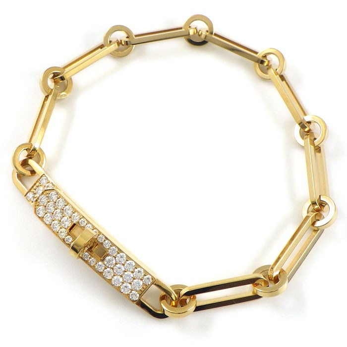 エルメス HERMES ブレスレット ケリー オーバルリンクチェーン パヴェ ダイヤモンド K18YG / #SH 【中古】