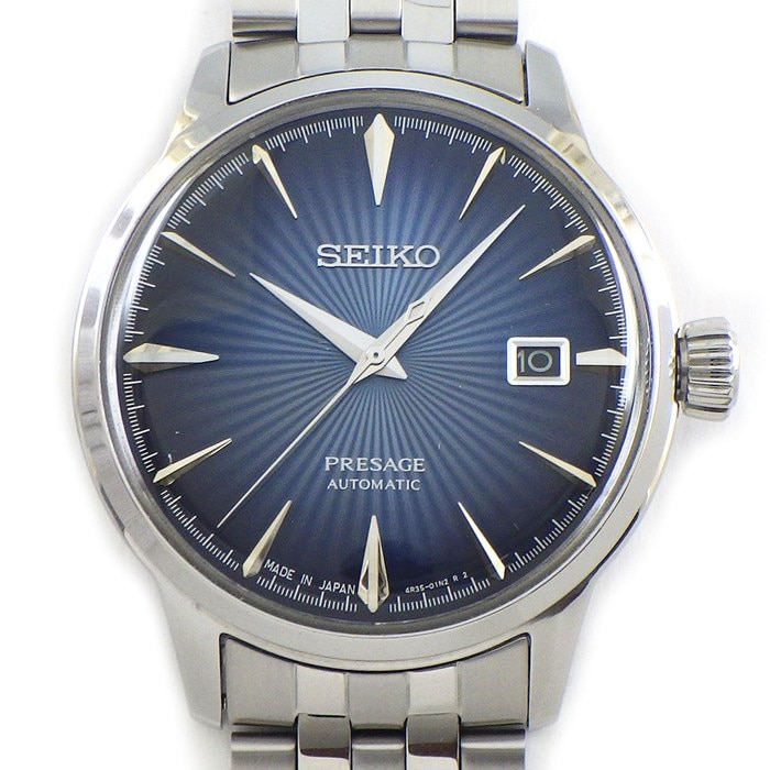 セイコー SEIKO 腕時計 プレサージュ SARY123/4R35-01T0 ブルー文字盤 デイト 裏スケ SS 自動巻き 【中古】