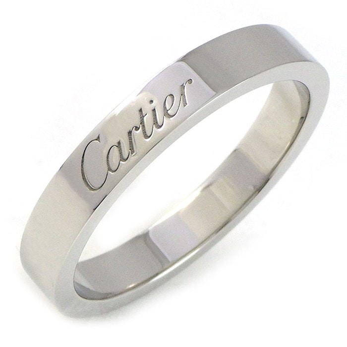 カルティエ Cartier リング C ドゥ カルティエ ウェディング バンド 3mm CRB4054052 エングレーブド ロゴ PT950 12号 / #52 【中古】