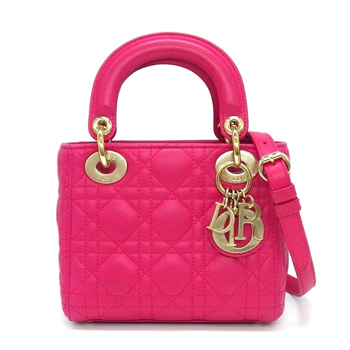 ディオール Dior ハンドバッグ/ショルダーバッグ レディディオール ミニ CAL44500 ピンク カナージュ ラムスキン ゴールド金具 【中古】