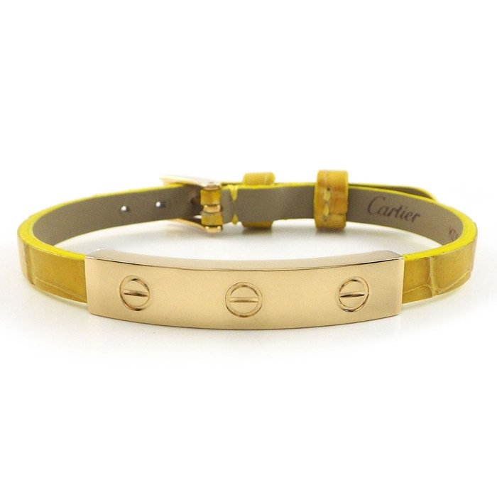 カルティエ Cartier ブレスレット ラブ プレート 3モチーフ ビス K18YG 革 イエロー 【中古】