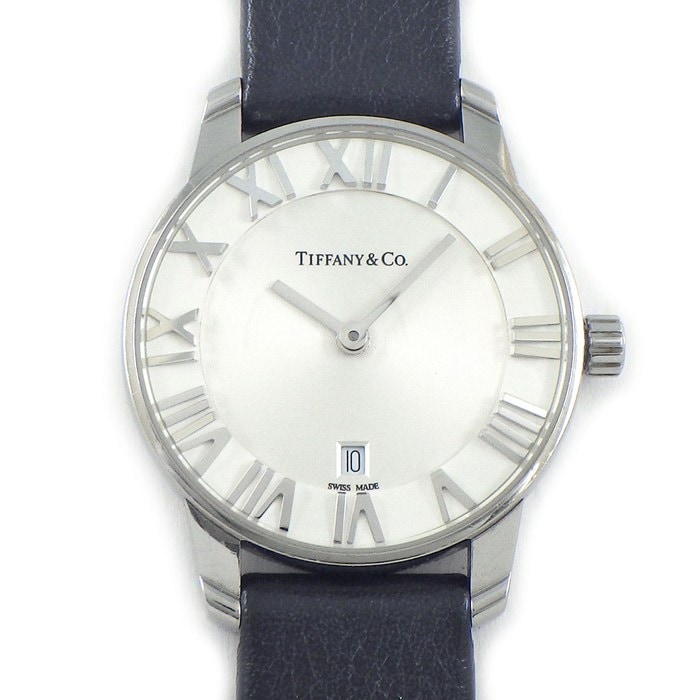 ティファニー Tiffany & Co. 腕時計 アトラス 34875928 シルバー文字盤 ローマンインデックス レザーベルト SS クオーツアナログ 【中古】