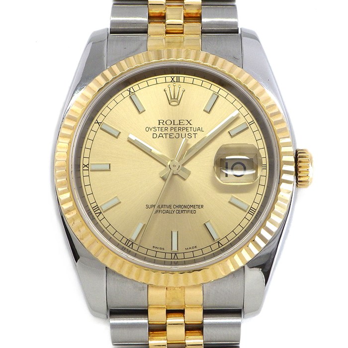 ロレックス Rolex 腕時計 デイトジャスト 116233 F番 2003年-2004年製 サンレイ シャンパンカラー文字盤 フルーテッドベゼル ジュビリーブレス K18YG SS 自動巻き 【中古】