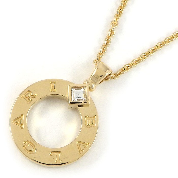 ブルガリ BVLGARI ネックレス ブルガリブルガリ 361078 ラウンドサークル ロゴ 1ポイント スクエアカット ダイヤモンド 0.09ct K18YG 【箱・保付き】 【中古】