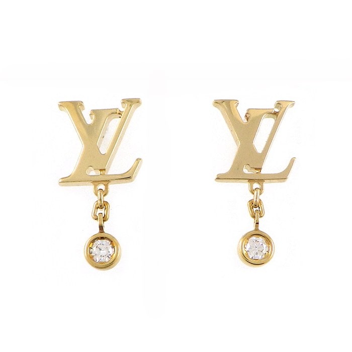 ルイ・ヴィトン LOUIS VUITTON ピアス ピュス イディール ブロッサム モノグラム LV ロゴ Q96495 2ポイント ダイヤモンド 0.03/0.03ct K18YG 【中古】