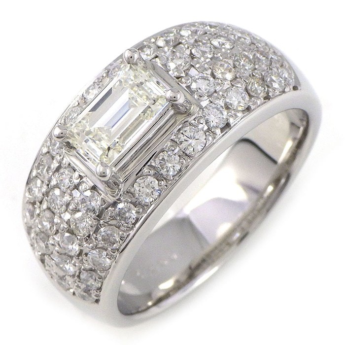 【バゲットカットダイヤモンド 】 リング ワイド レクタンギュラー バゲットカット ダイヤモンド 0.669ct(L/VS1) ダイヤモンド 計0.75ct PT900 14.5号 【中古】