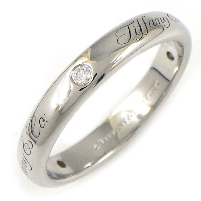 ティファニー Tiffany & Co. リング ノーツ ルシダ ロゴ 3ポイント ダイヤモンド PT950 9号 【中古】