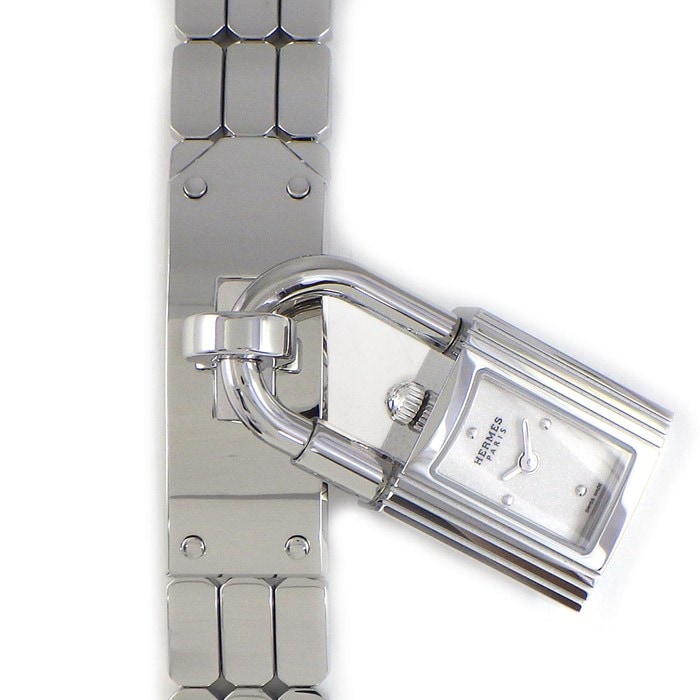 エルメス HERMES 腕時計 ケリーウォッチ KE4.110b ロックモチーフ カデナ レクタンギュラー ホワイト文字盤 SS クオーツアナログ 【箱・保付き】