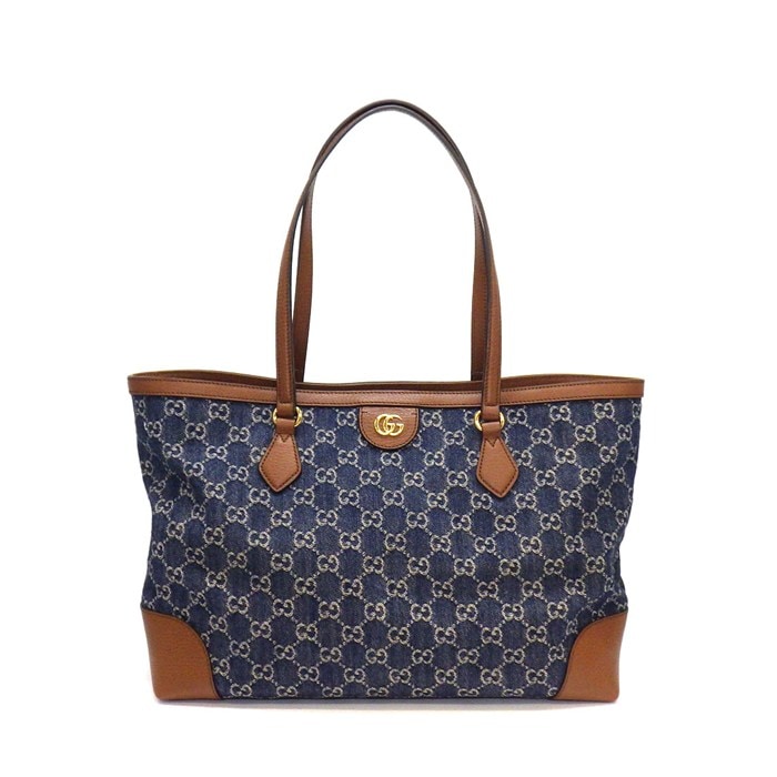 グッチ GUCCI トートバッグ オフィディア ミディアム 631685 ブルー GGデニム ブラウン レザー ゴールド金具 【中古】