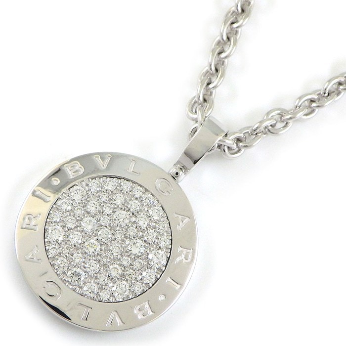 ブルガリ BVLGARI ネックレス ブルガリブルガリ ラウンド サークル ロゴ パヴェ ダイヤモンド K18WG 【中古】