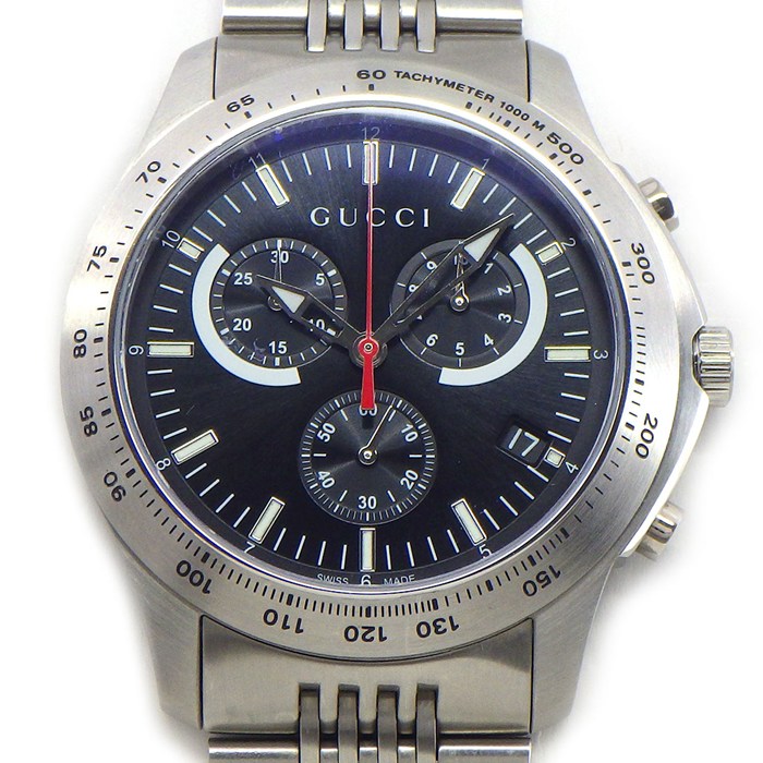 グッチ GUCCI 腕時計 Gタイムレス 126.2/YA126254 ブラック文字盤 デイト クロノグラフ タキメーター 夜光針/インデックス スモールセコンド SS クオーツアナログ 【箱・保付き】 【中古】
