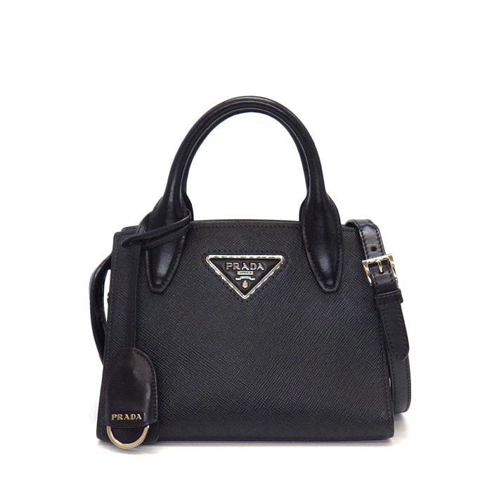 プラダ PRADA ハンドバッグ/ショルダーバッグ クリステン 1BA269 ブラック サフィアーノレザー シルバー金具 【中古】