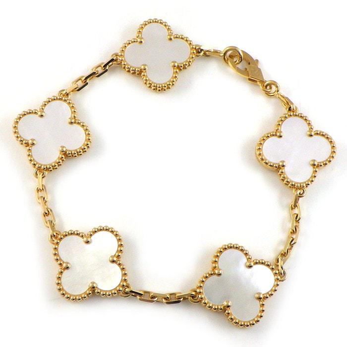 ヴァンクリーフ＆アーペル Van Cleef & Arpels ブレスレット ヴィンテージアルハンブラ 5モチーフ VCARA41800 ホワイト シェル K18YG 【箱・保付き】 【中古】