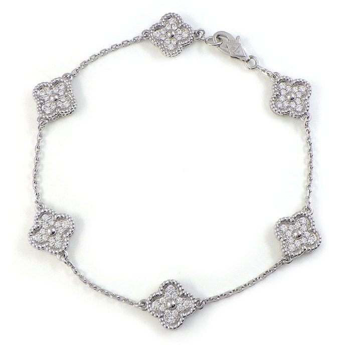 ヴァンクリーフ＆アーペル Van Cleef & Arpels ブレスレット スウィートアルハンブラ 6モチーフ VCARO85700 フルパヴェ 72ポイント ダイヤモンド 計0.48ct K18WG 【中古】