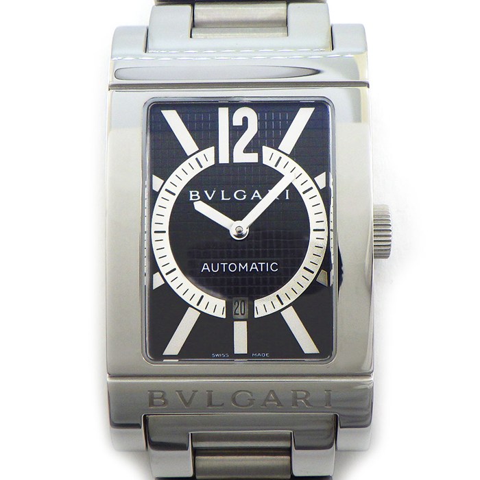 ブルガリ BVLGARI 腕時計 レッタンゴロ RT45S レクタンギュラー ブラック文字盤 デイト SS 自動巻き 【中古】