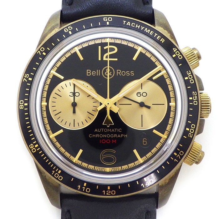 ベル＆ロス BELL&ROSS 腕時計 ヴィンテージ ベリータンカー BRV294-BC-BR/SCA 世界999本限定モデル ブラック文字盤 デイト クロノグラフ タキメーター スモールセコンド 裏スケ レザーベルト SS ブロンズ 自動巻き 【箱・保付き】 【中古】