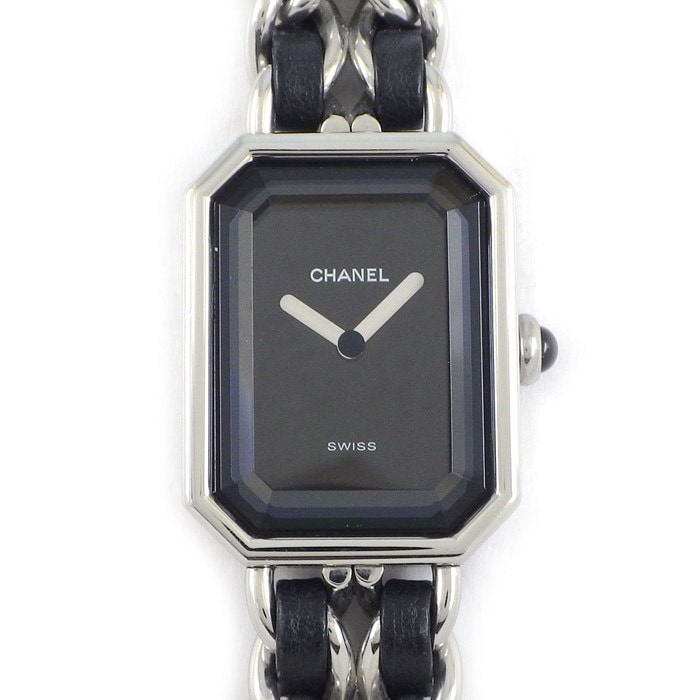 シャネル CHANEL 腕時計 プルミエール M H0451 オクタゴナル ブラック文字盤 チェーンブレス レザーベルト SS クオーツアナログ 【箱・保付き】 【中古】