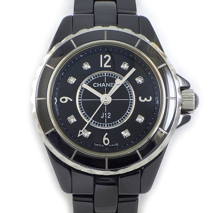 シャネル CHANEL 腕時計 J12 H2569 8ポイント ダイヤインデックス ブラック文字盤 セラミック SS クオーツアナログ 【中古】