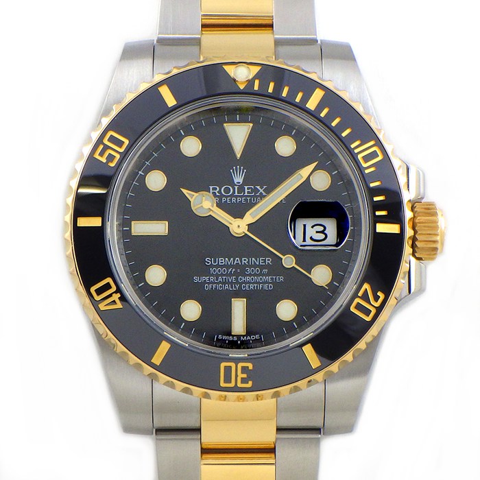 ロレックス Rolex 腕時計 サブマリーナー デイト 116613LN ルーレット刻印 デイト 夜光インデックス 夜光針 回転ベゼル ブラック文字盤 K18YG SS 自動巻き 【箱・保付き】 【中古】