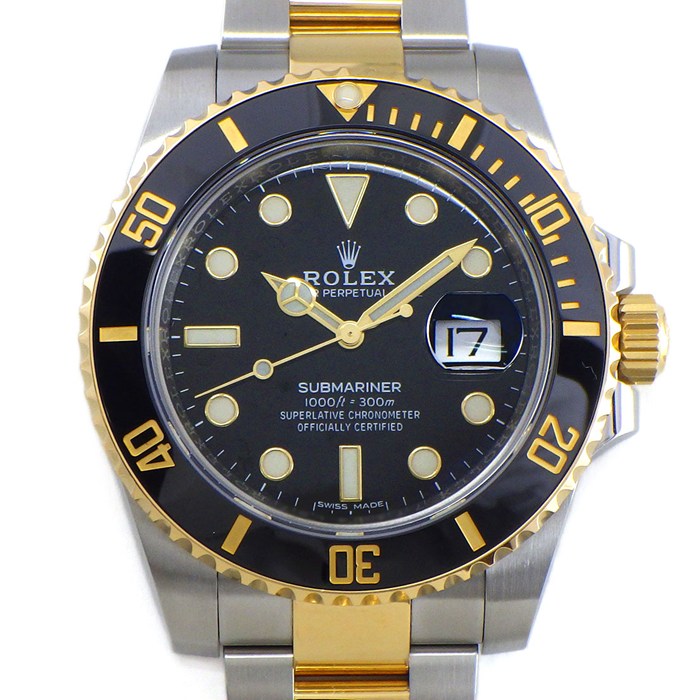 ロレックス Rolex 腕時計 サブマリーナー デイト 116613LN ルーレット刻印 ランダムシリアル 回転ベゼル 夜光インデックス 夜光針 ブラック文字盤 K18YG SS 自動巻き 【箱・保付き】 【中古】