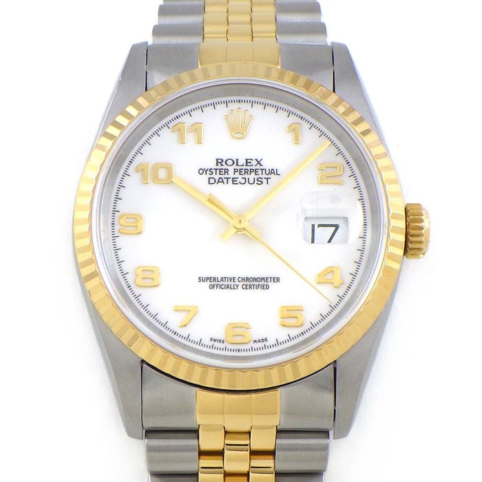 ロレックス Rolex 腕時計 デイトジャスト 16233 U番 1997年製 アラビックインデックス ホワイト文字盤 K18YG SS 自動巻き 【中古】