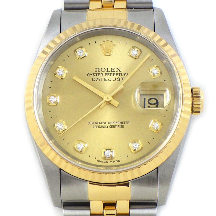 ロレックス Rolex 腕時計 デイトジャスト 16233G U番 1997年製 10ポイント ダイヤインデックス サンレイ シャンパンカラー文字盤 デイト K18YG SS 自動巻き 【中古】