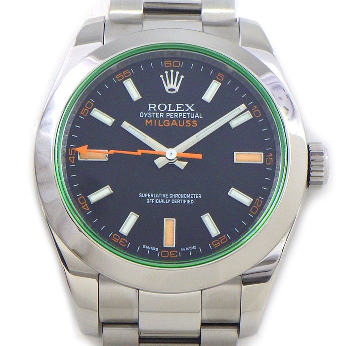 ロレックス Rolex 腕時計 ミルガウス 116400GV V番 2009年製 ルーレット刻印 ブラック文字盤 グリーンガラス 夜光インデックス 夜光針 SS 自動巻き 【箱・保付き】 【中古】