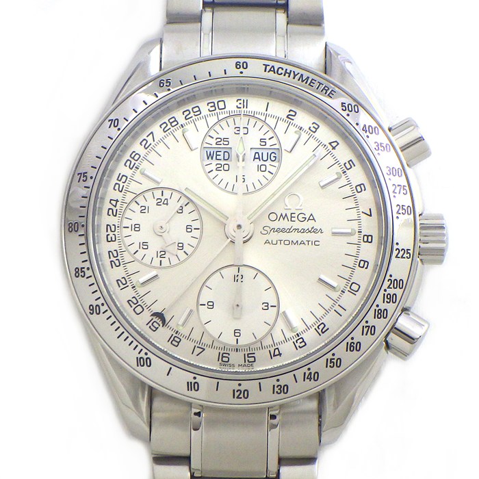 オメガ OMEGA 腕時計 スピードマスター デイデイト 3523.30 クロノグラフ タキメーター スモールセコンド 夜光インデックス 夜光針 サンレイ シルバー文字盤 SS 自動巻き 【箱・保付き】 【中古】