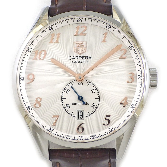 タグ・ホイヤー TAG Heuer 腕時計 カレラ キャリバー6 WAS2112.FC6181 シルバーギョーシェ文字盤 デイト スモールセコンド 裏スケ アリゲーターレザーベルト SS 自動巻き 【中古】 【OH済み】