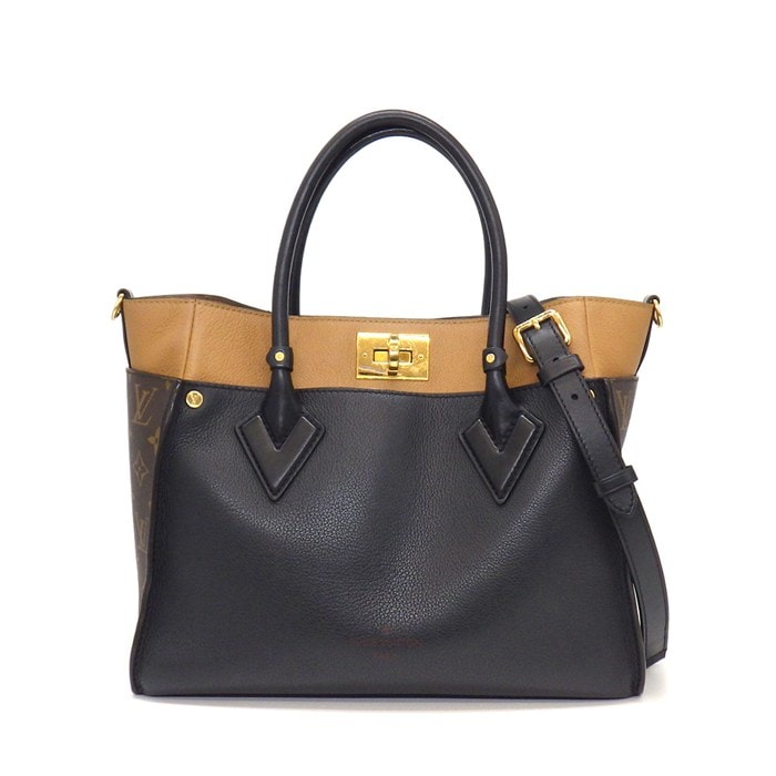 ルイ・ヴィトン LOUIS VUITTON トートバッグ オンマイサイド MM M53823 モノグラムキャンバス ブラック グレインカーフスキン 【中古】