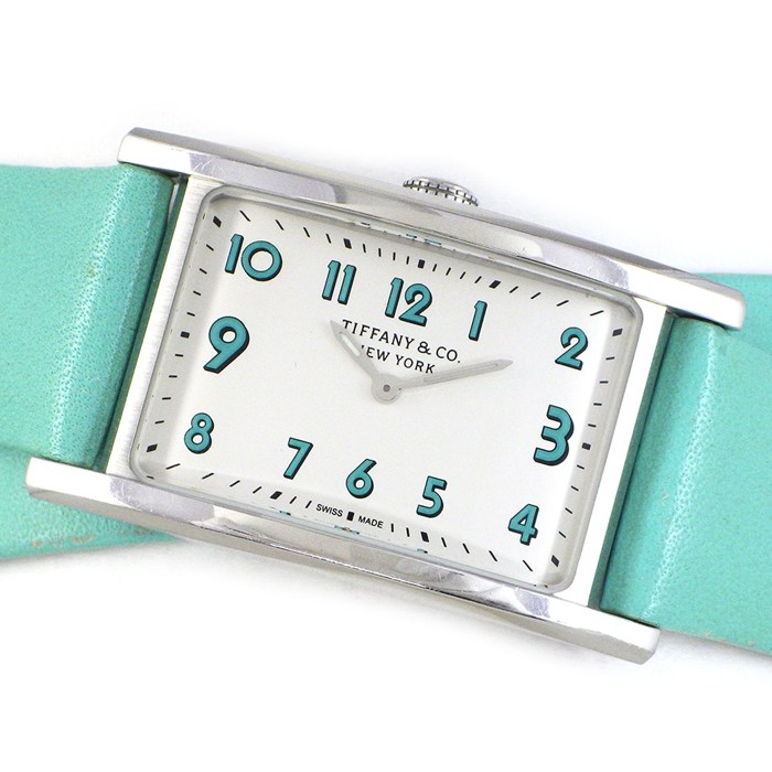 ティファニー Tiffany & Co. 腕時計 イーストウエスト ミニ 60557985 レクタンギュラー シルバー文字盤 ティファニーブルー ロング ダブル レザーベルト SS クオーツアナログ 【中古】