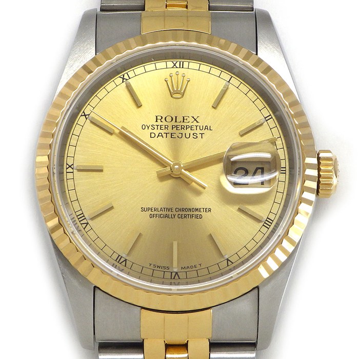 ロレックス Rolex 腕時計 デイトジャスト 16233 W番 1994-1995年製 サンレイ シャンパンゴールドカラー文字盤 デイト K18YG SS 自動巻き 【箱・保付き】 【中古】
