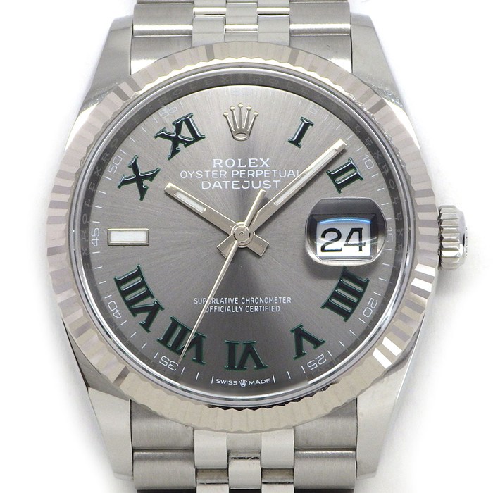 ロレックス Rolex 腕時計 デイトジャスト 126234 ランダムシリアル ルーレット刻印 スレート文字盤 ローマンインデックス デイト 夜光針/インデックス K18WG SS 自動巻き 【箱・保付き】 【中古】