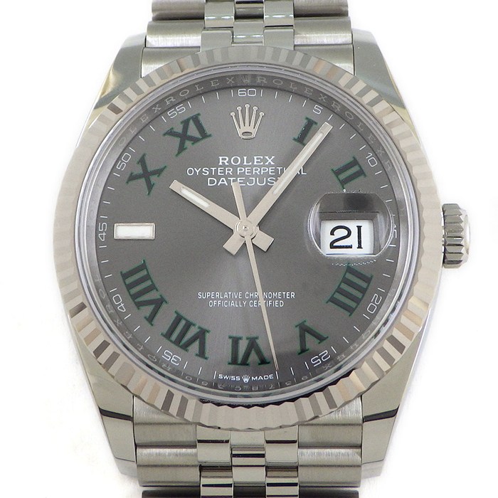 ロレックス Rolex 腕時計 デイトジャスト 36 126234 ルーレット刻印 ランダムシリアル サンレイ スレート文字盤 ローマンインデックス  K18WG SS 自動巻き 【箱・保付き】