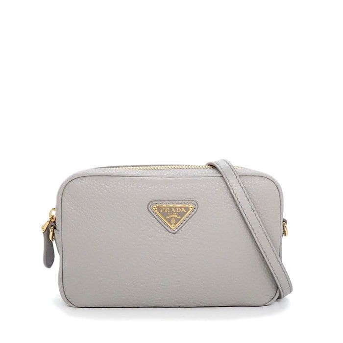 プラダ PRADA ショルダーバッグ レザーミニバッグ 1NF060 2DKV F073X   グラニト ブルーグレー レザーゴールド金具【中古】