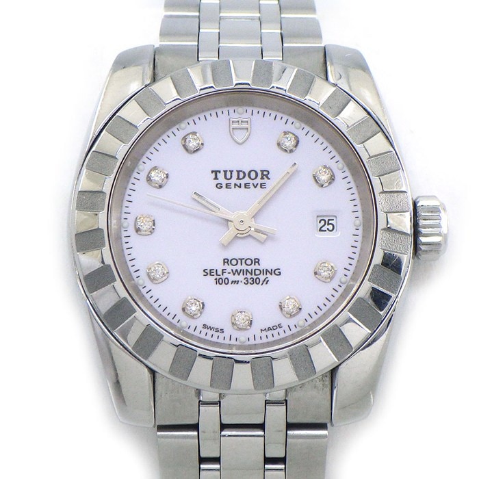 チューダー(チュードル) TUDOR 腕時計 クラシック デイト 22010 ライトピンク文字盤 10ポイント ダイヤベゼル デイト 夜光針/インデックス SS 自動巻き 【中古】