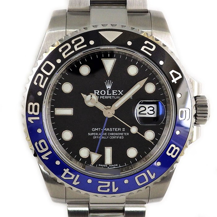 ロレックス Rolex 腕時計 GMTマスターII 116710BLNR ルーレット刻印 ランダムシリアル 夜光インデックス 夜光針 回転ベゼル GMT ブラック文字盤 SS 自動巻き 【箱・保付き】 【中古】