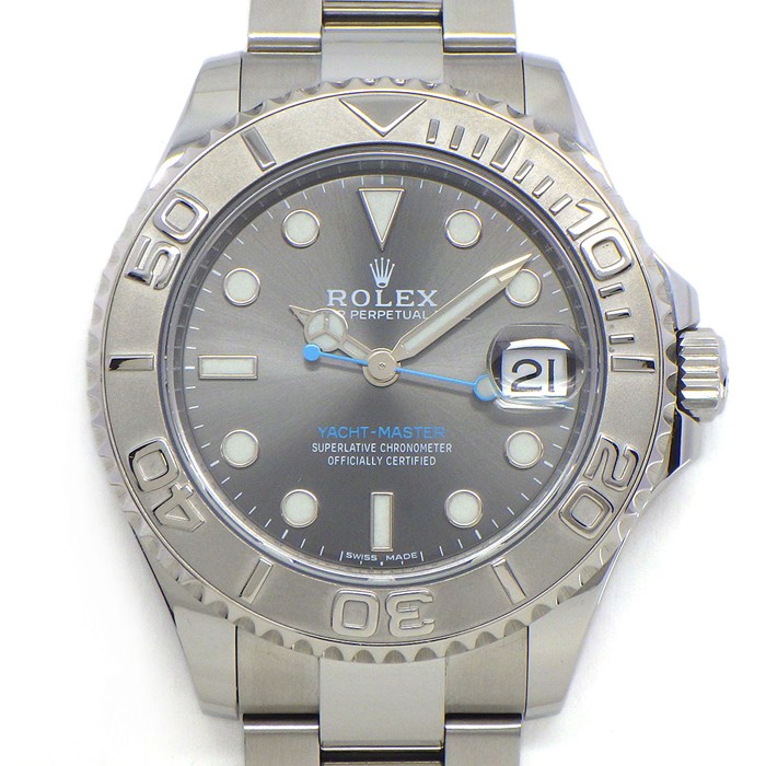 ロレックス Rolex 腕時計 ヨットマスター 37 268622 ルーレット刻印 ランダムシリアル デイト 回転ベゼル 夜光インデックス 夜光針 サンレイ グレー スレート文字盤 PT950 SS 自動巻き 【中古】